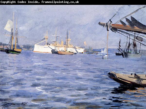 Anders Zorn The Battleship Baltimore in Stockholm Harbor